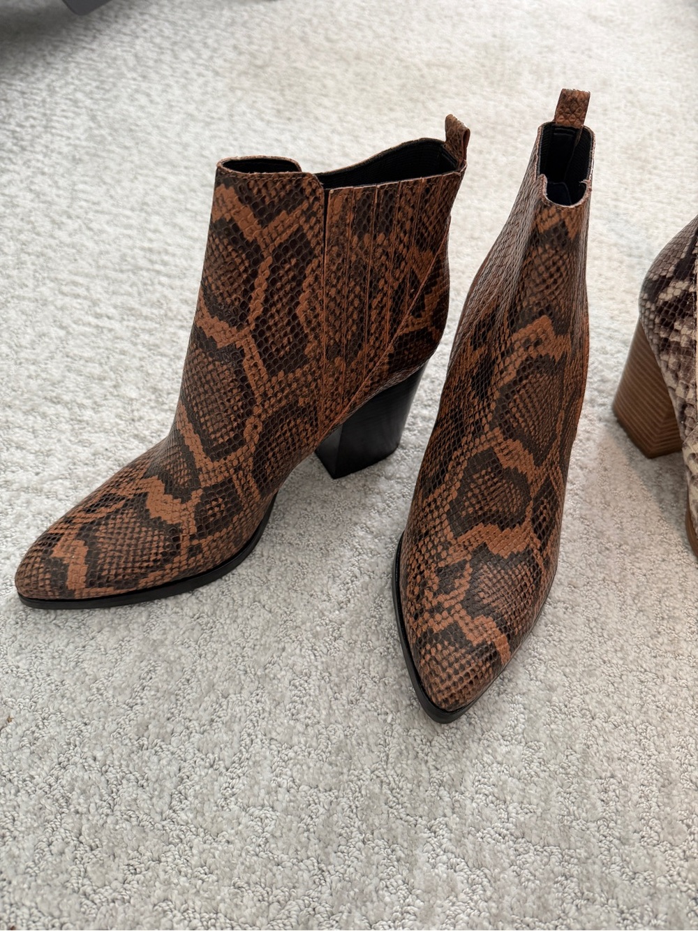 Marc Fisher Brown Snake-Print Pointed Ankle Booties